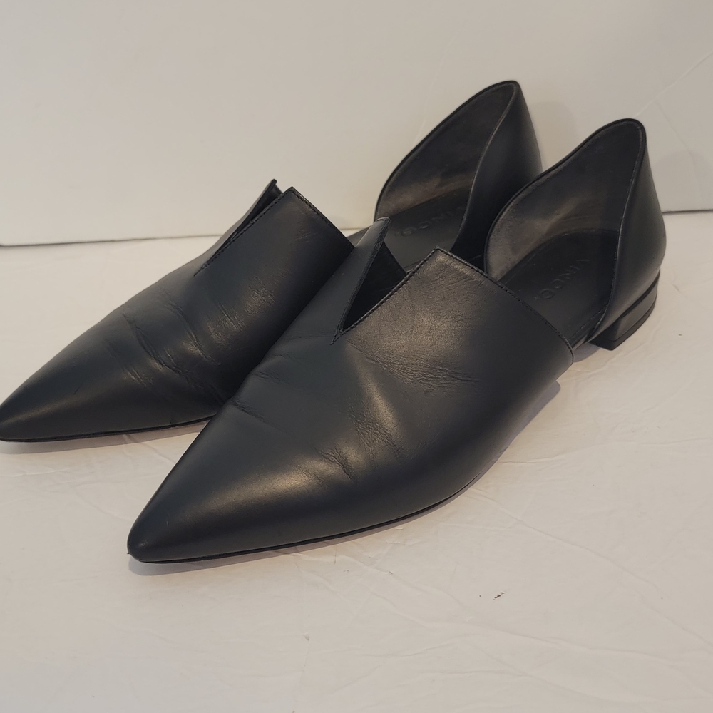 Vince Black Leather Flats Elegant Loafers  Darlington d'Orsay Black